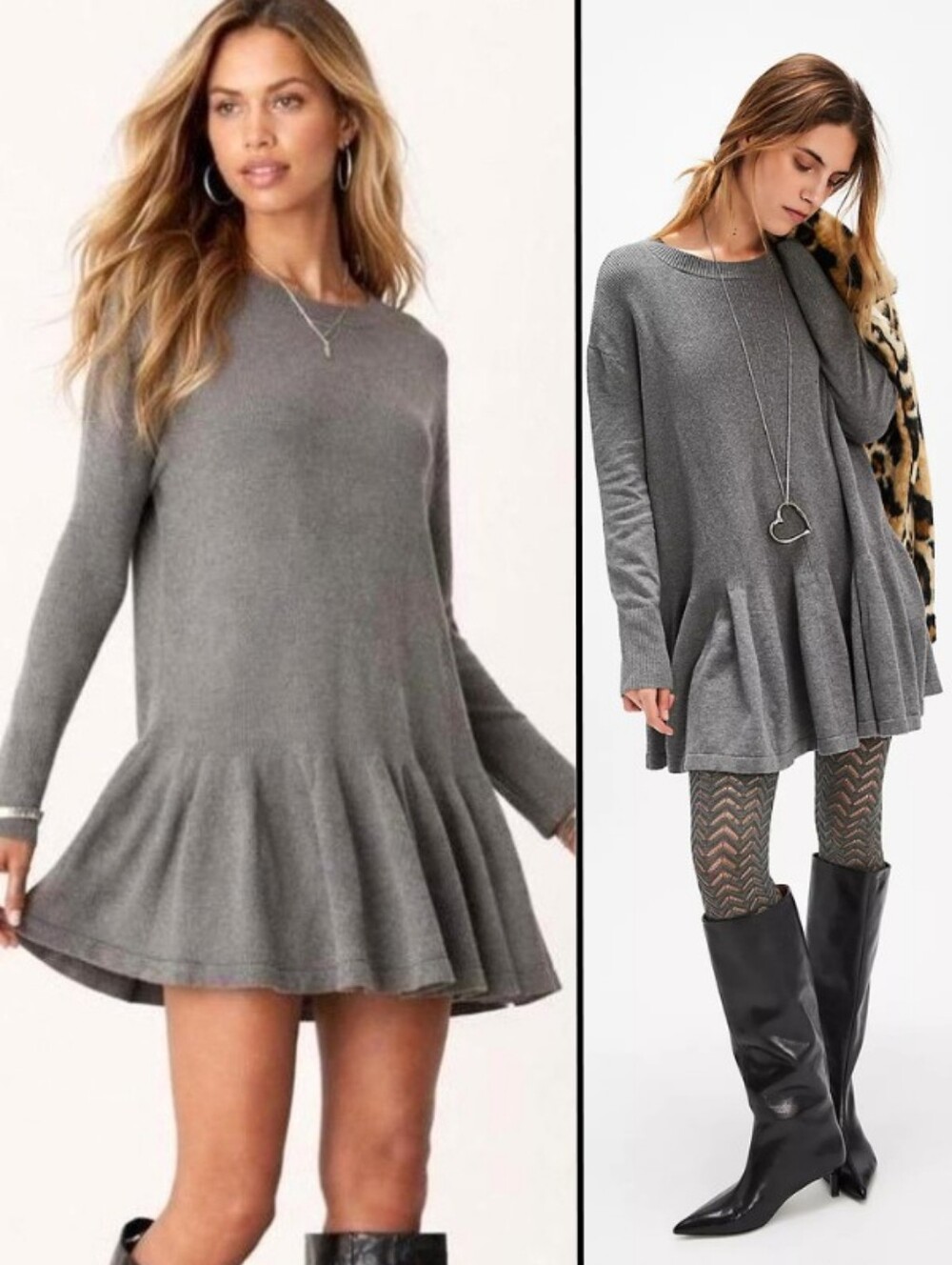 NEW Free People Time On My Side Gray Ribbed Knit Peplum Dress Size M
